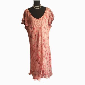 Silhouettes Peach Paisley Print Flutter Sleeve Hi-lo Dress Size 26